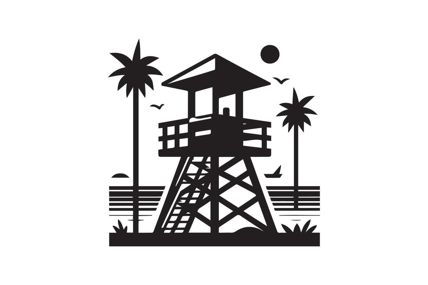 A black and white illustration of a lifeguard tower vector
