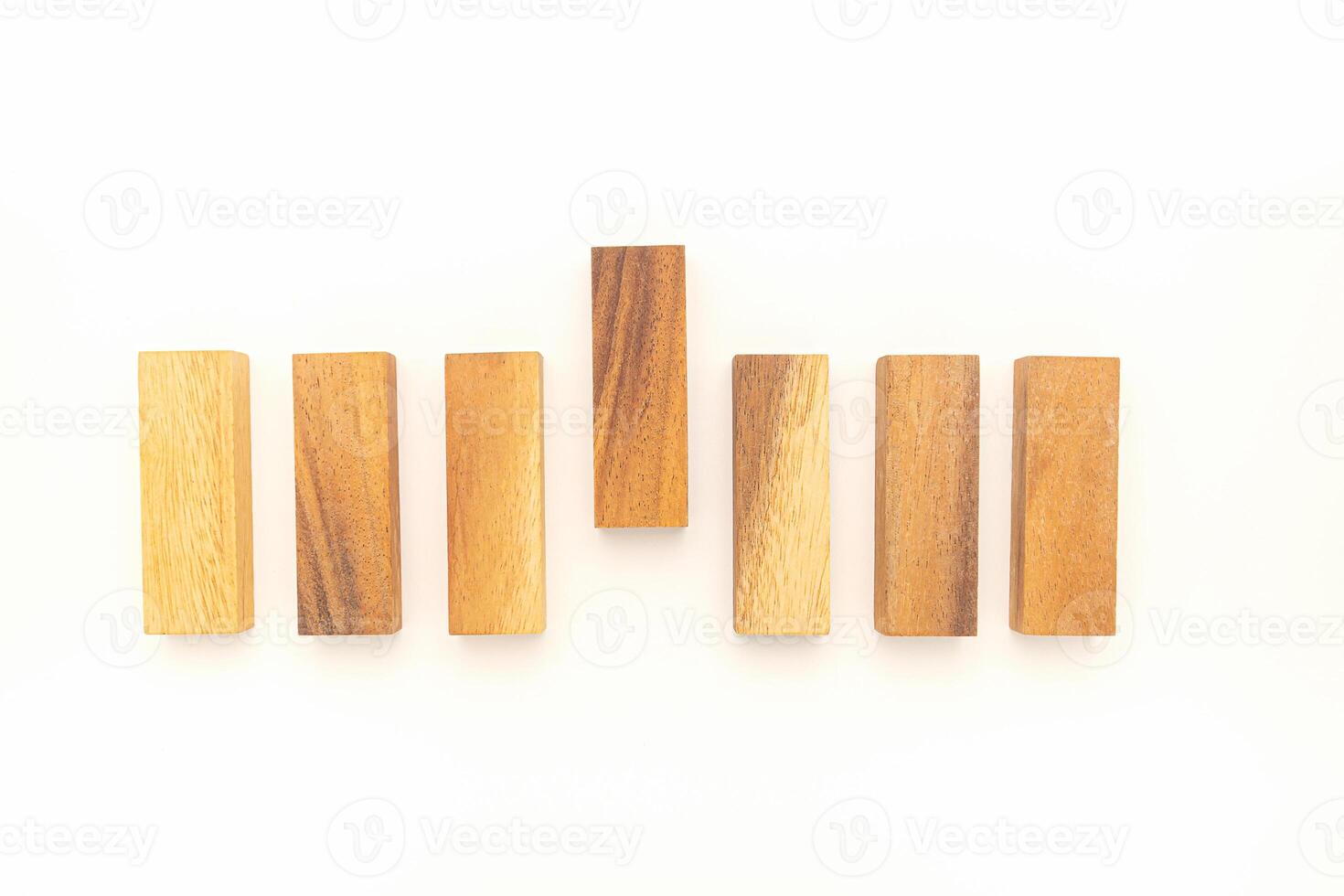 Top view of empty wooden blocks isolated on a white background. Concept of planning, strategy, and risk and in business. Space for text photo
