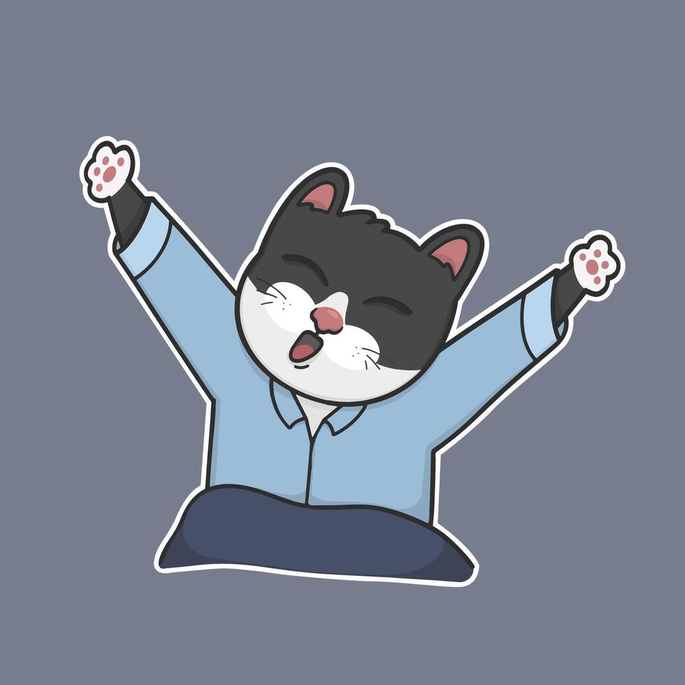 Cat Waking Up Sticker Cute Illustration vector