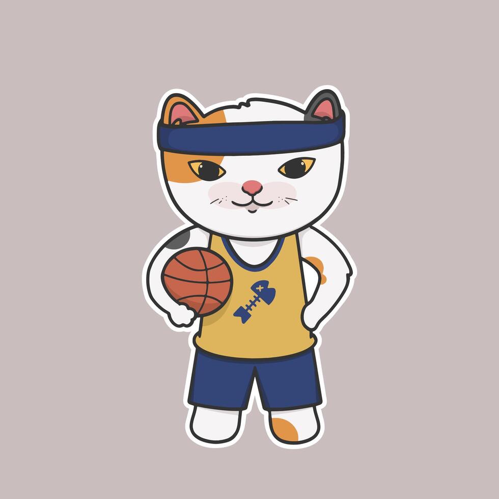 Basketball Player Cat Mascot Sticker Cute Illustration vector