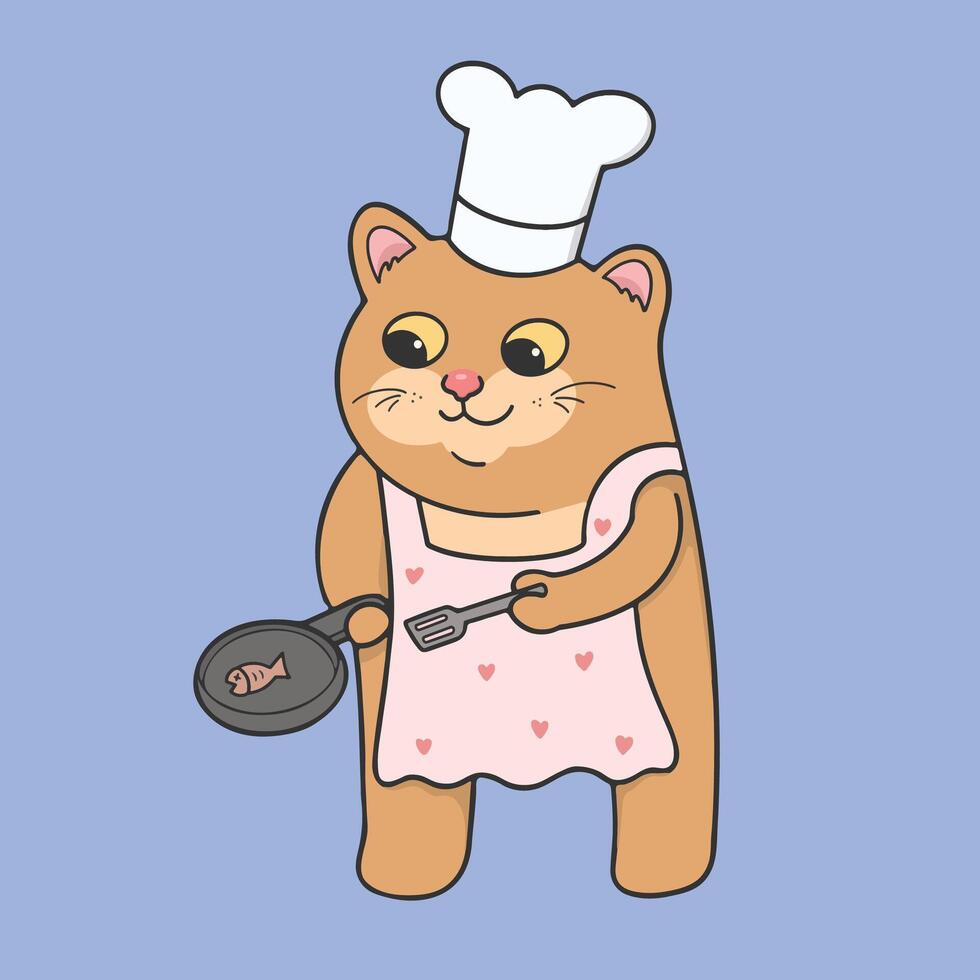 Cooking Cat Cute Illustration vector