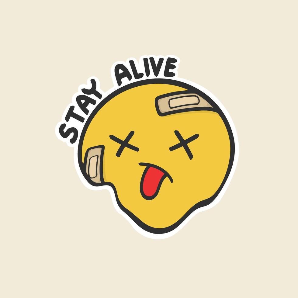 Stay Alive Emoticon Sticker Cute Illustration vector