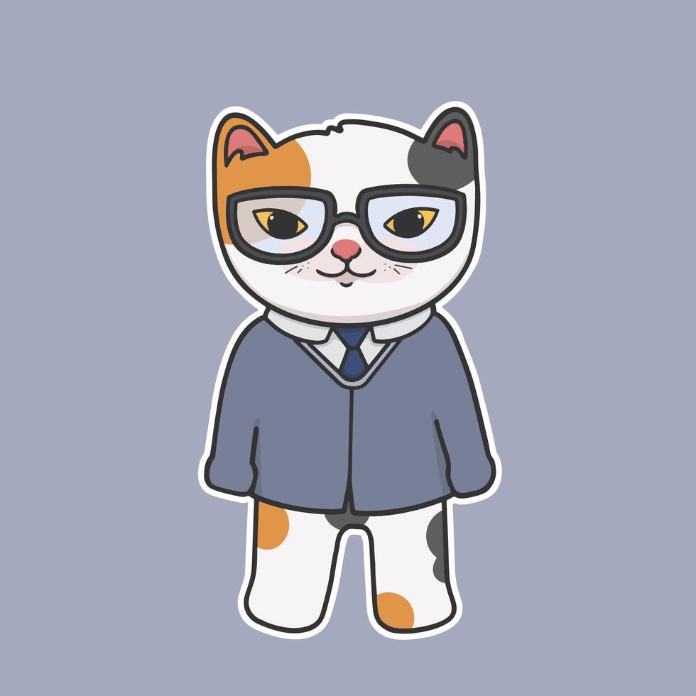Glasses Nerd Cat Sticker Cute Illustration vector