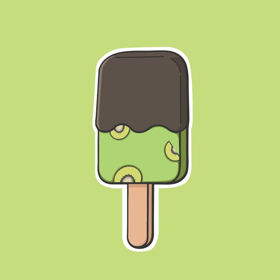 Kiwi Chocolate Ice Cream Sticker Cute Illustration vector