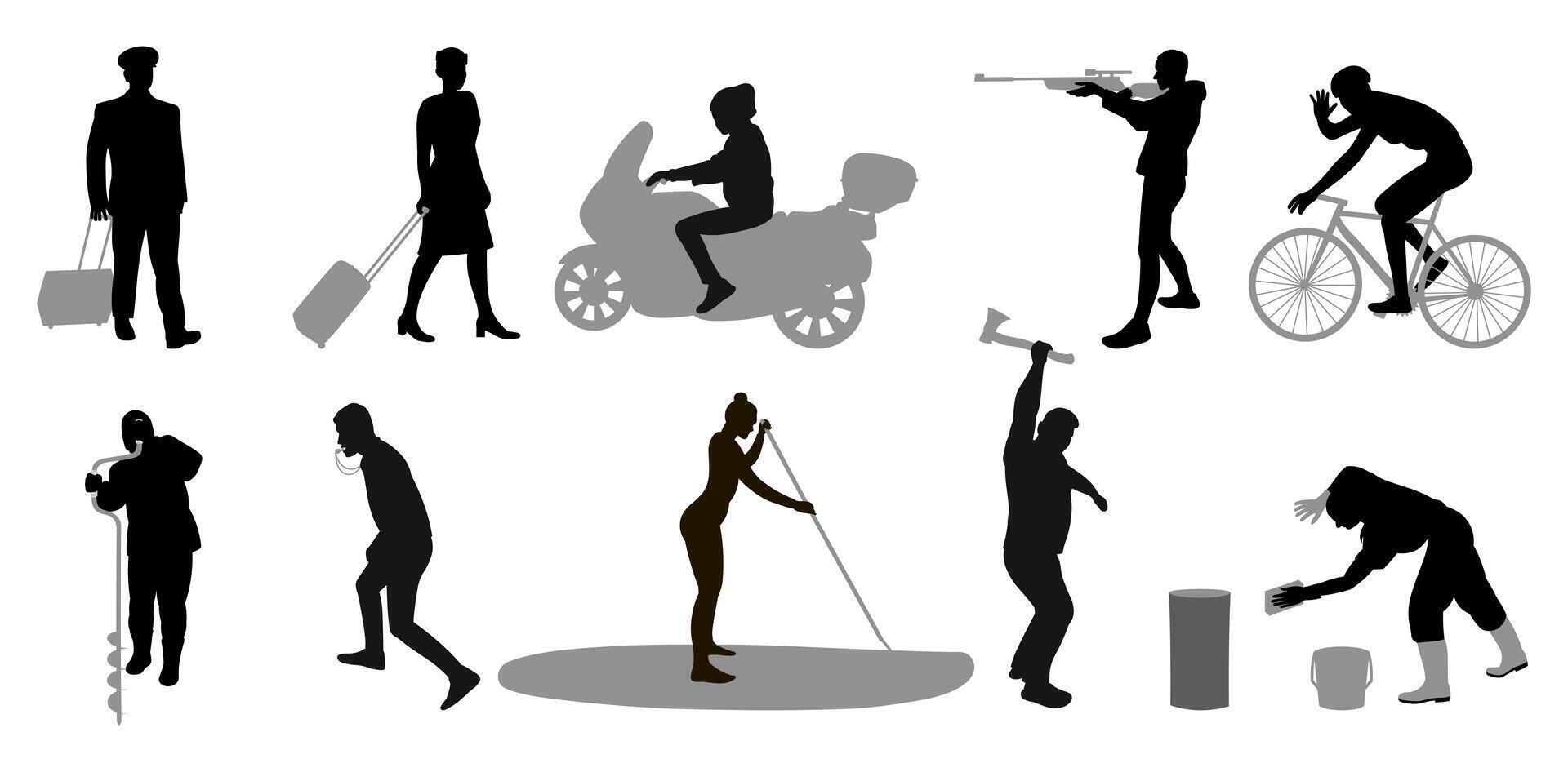 Silhouettes of people of different professions, men and women vector