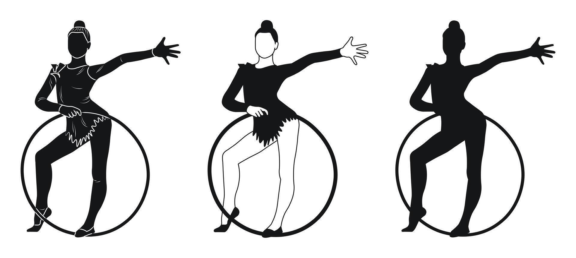Silhouette of a gymnast with a hoop in her hands vector