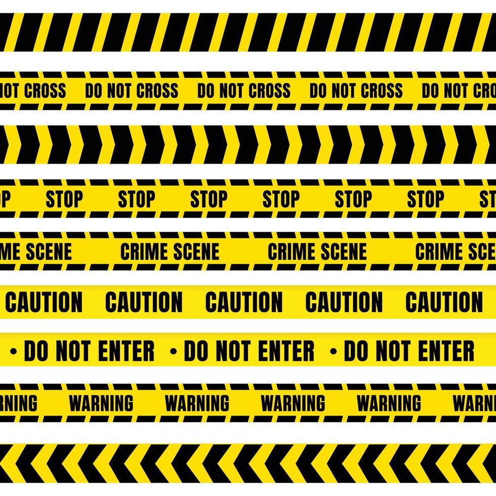 Caution tape set of yellow warning ribbons. Abstract warning lines for police, accident, under construction. Danger tape collection vector