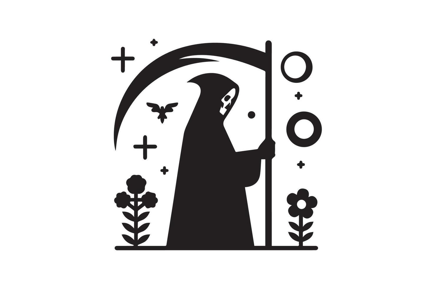A black and white illustration of a grim reaper vector