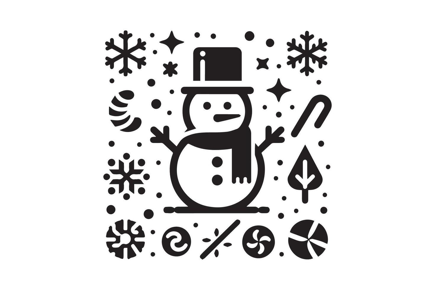 A black and white snowman with a hat and scarf vector