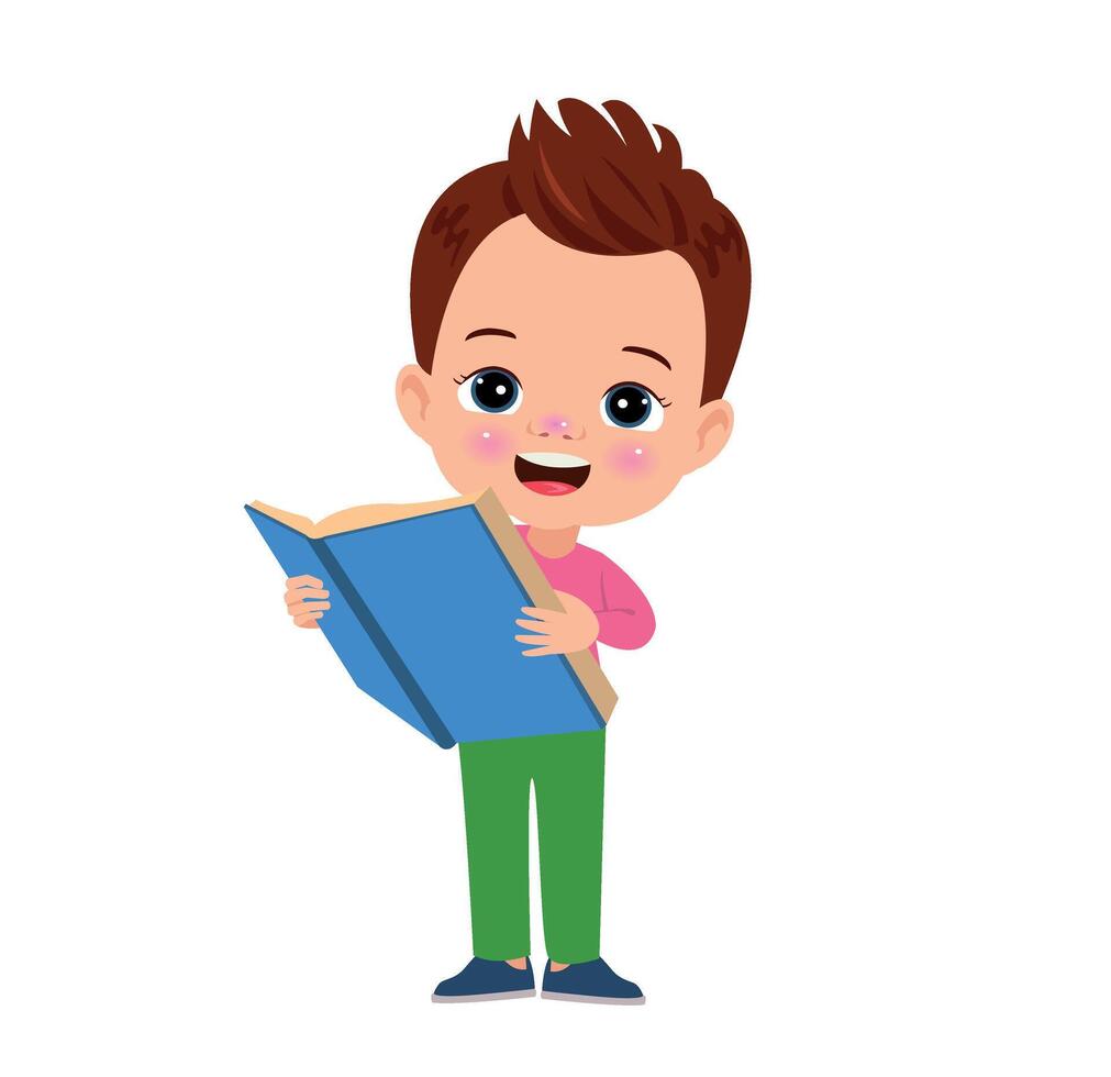 Cute Little boy reading book vector