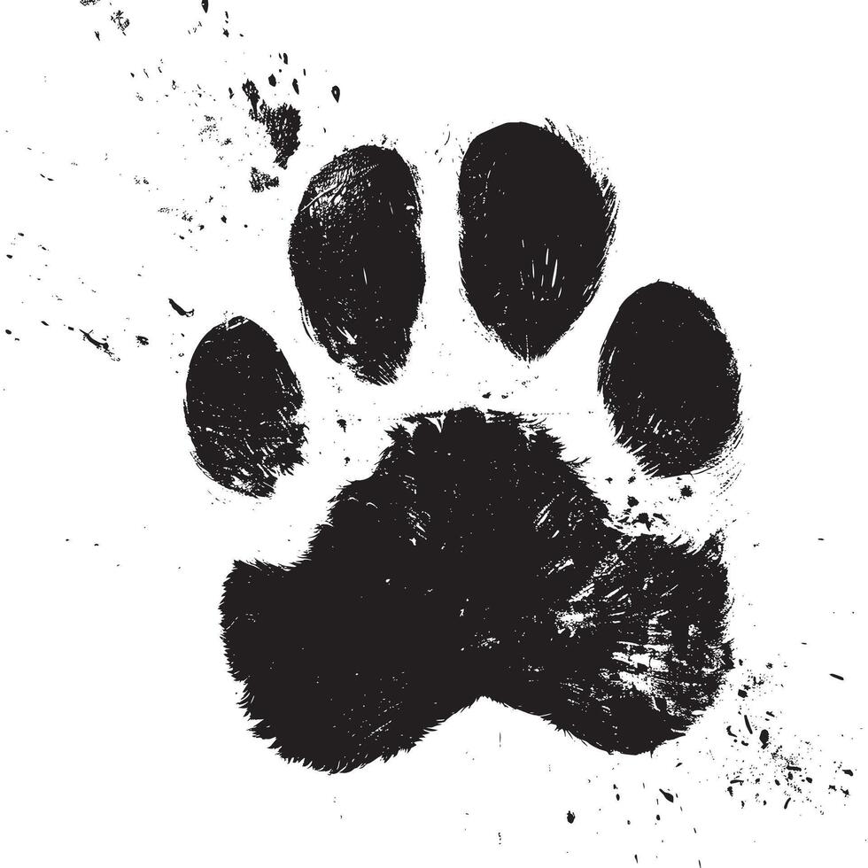 grunge textured animal pet dog cat bear paw icon print - vet art illustration brush - footprint silhouette veterinary logo vector