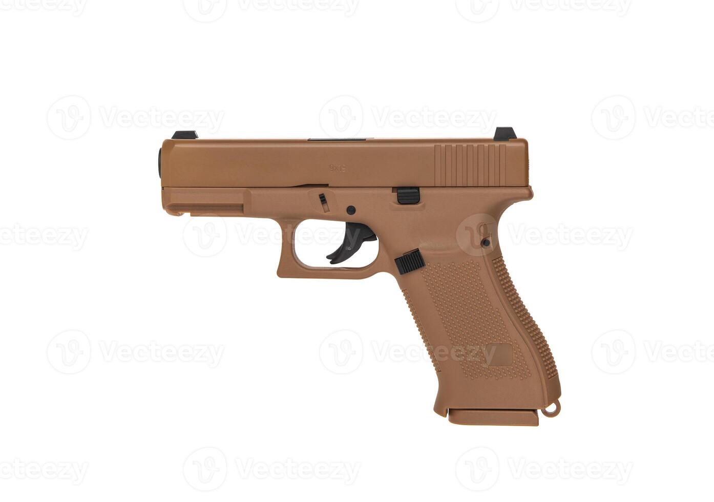 Sports pneumatic pistol isolate on a white back. Air gun. Weapons for sports and recreation. A copy of a real pistol. photo