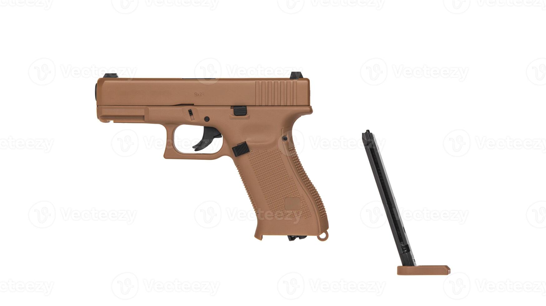 Sports pneumatic pistol isolate on a white back. Air gun. Weapons for sports and recreation. A copy of a real pistol. photo
