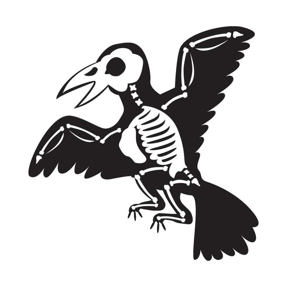Silhouette Flying Raven Roentgen Skeleton Bones vector
