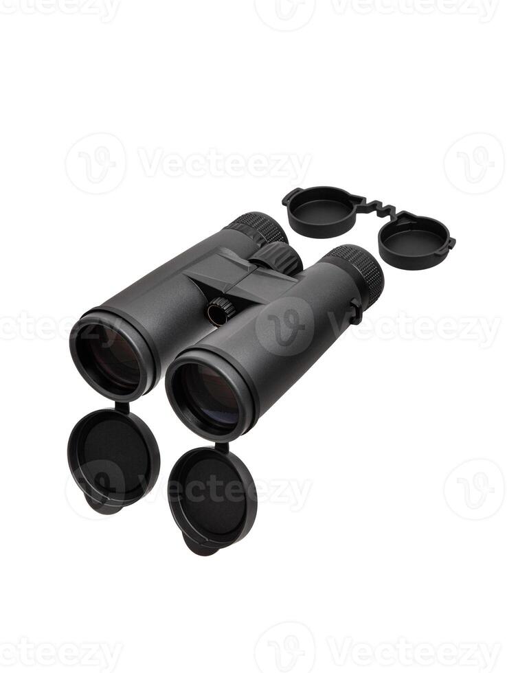 Modern binoculars. An optical instrument for observation at long distances. Isolate on a white back. photo