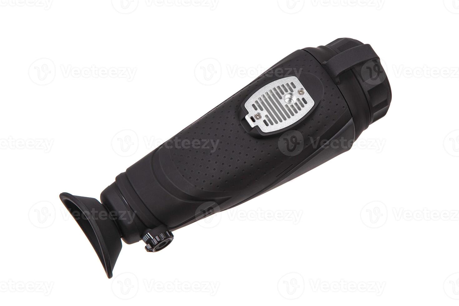 modern black optical scope for weapon isolated on whited. sight scope isolated on white back. photo
