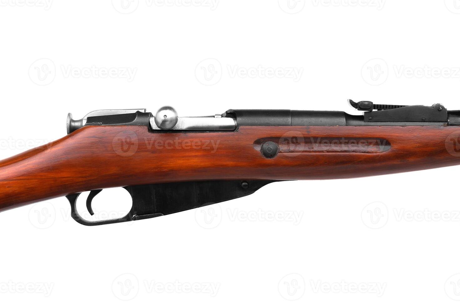 Soviet Mosin rifle isolate on a white back The weapon of the red army and the revolution. A vintage bolt carbine from World War II. photo