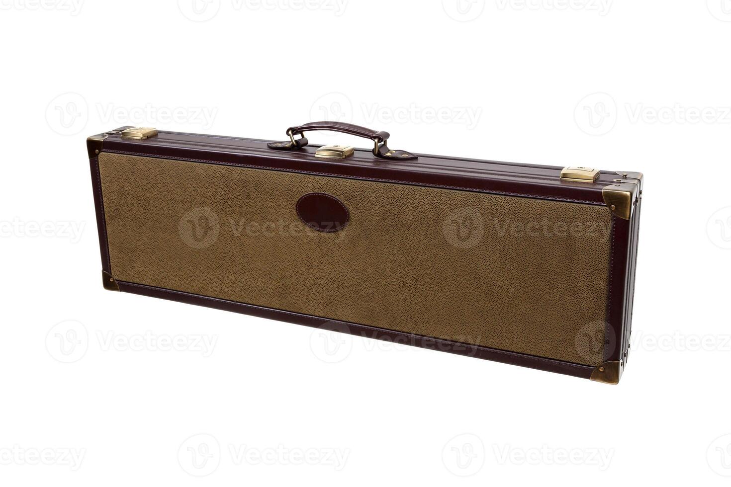 brown leather case with fasteners isolated on white photo