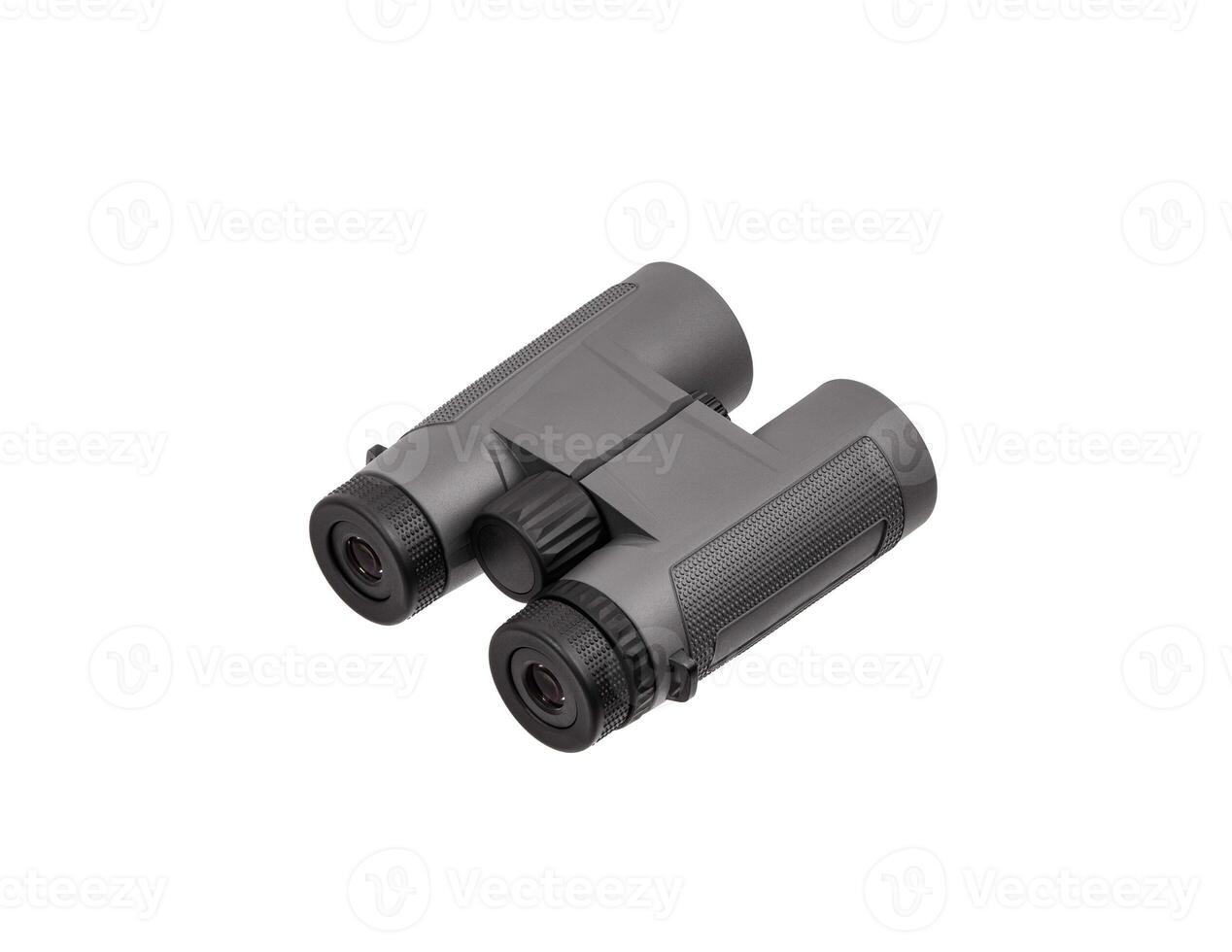 Modern binoculars isolate on a white back. Long-distance observation device. photo