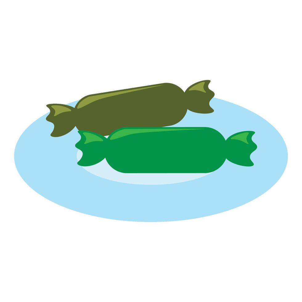 Caramel Candies In Wrapper Lie On Plate Icon vector