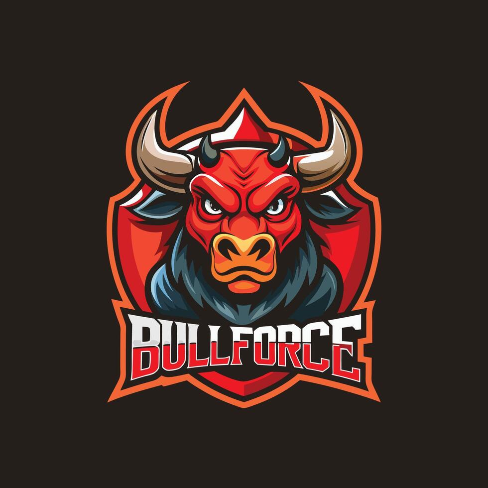 Angry bull mascot logo icon design on dark brown background vector