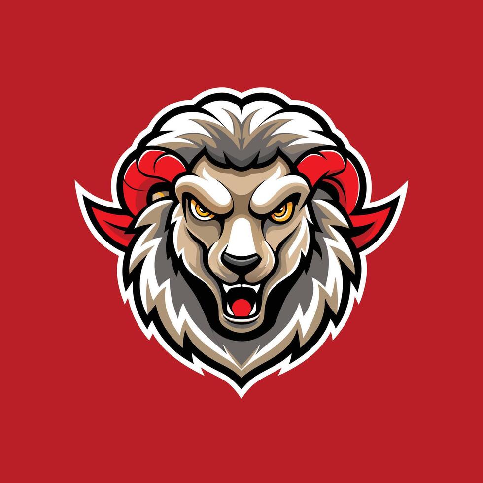 Angry sheep mascot logo icon design on red background vector