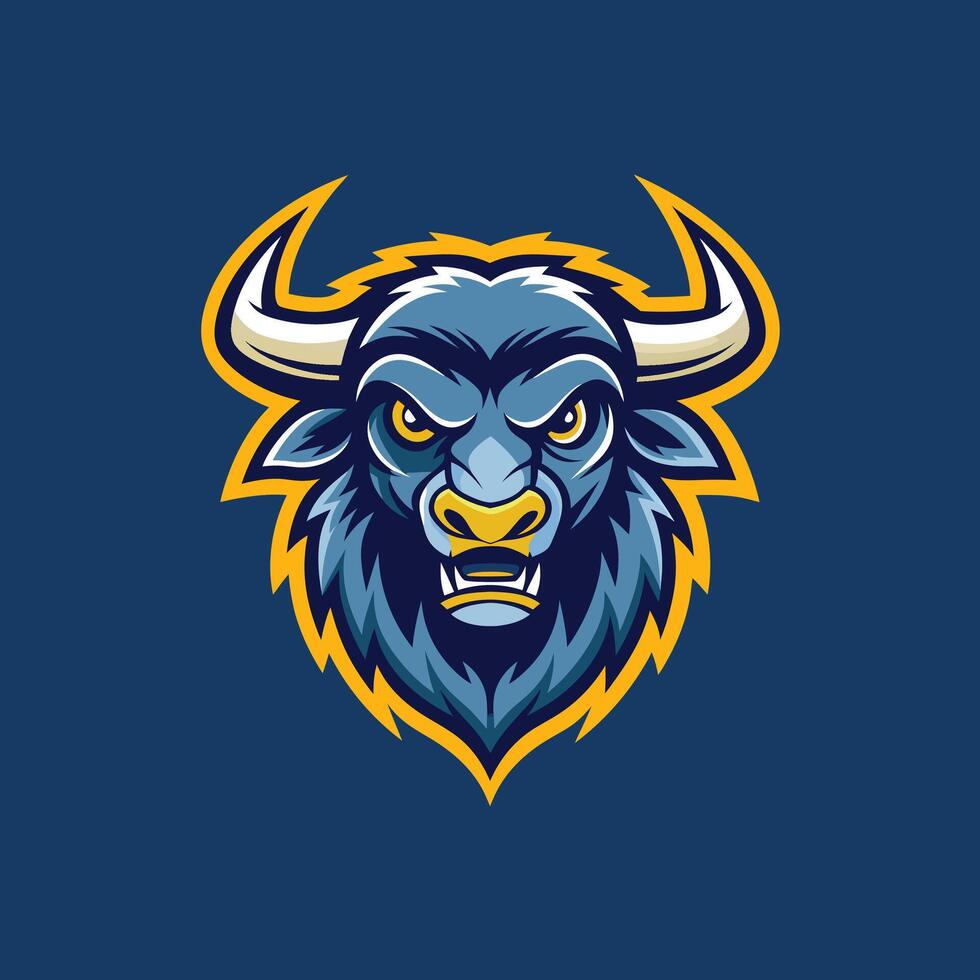 Aggressive bull mascot logo icon design on blue background vector