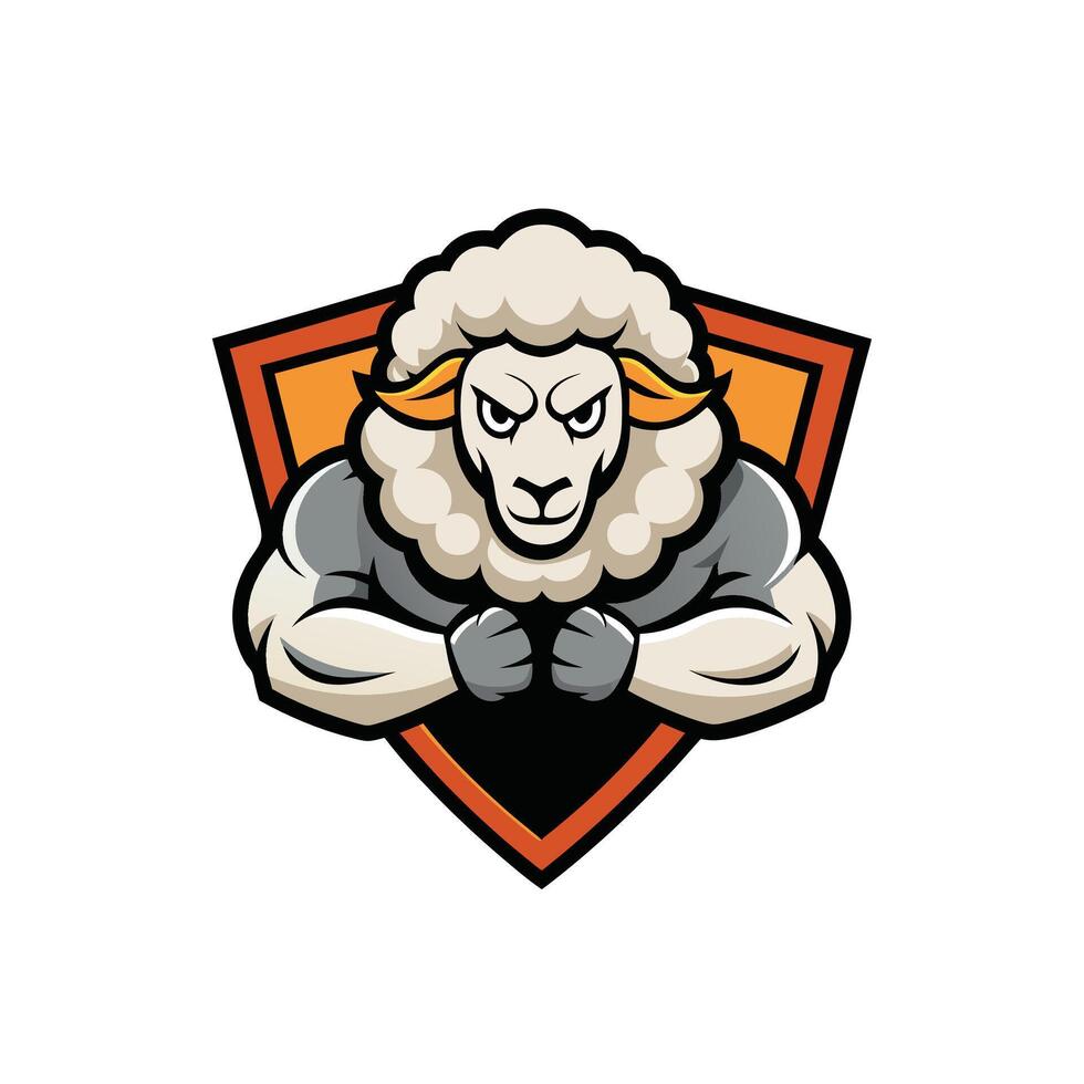 Angry Sheep with hands gym concept mascot logo icon design on white background vector