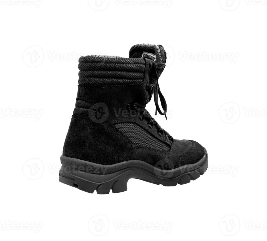 Modern army combat boots. New desert beige shoes. Isolate on a white back. photo