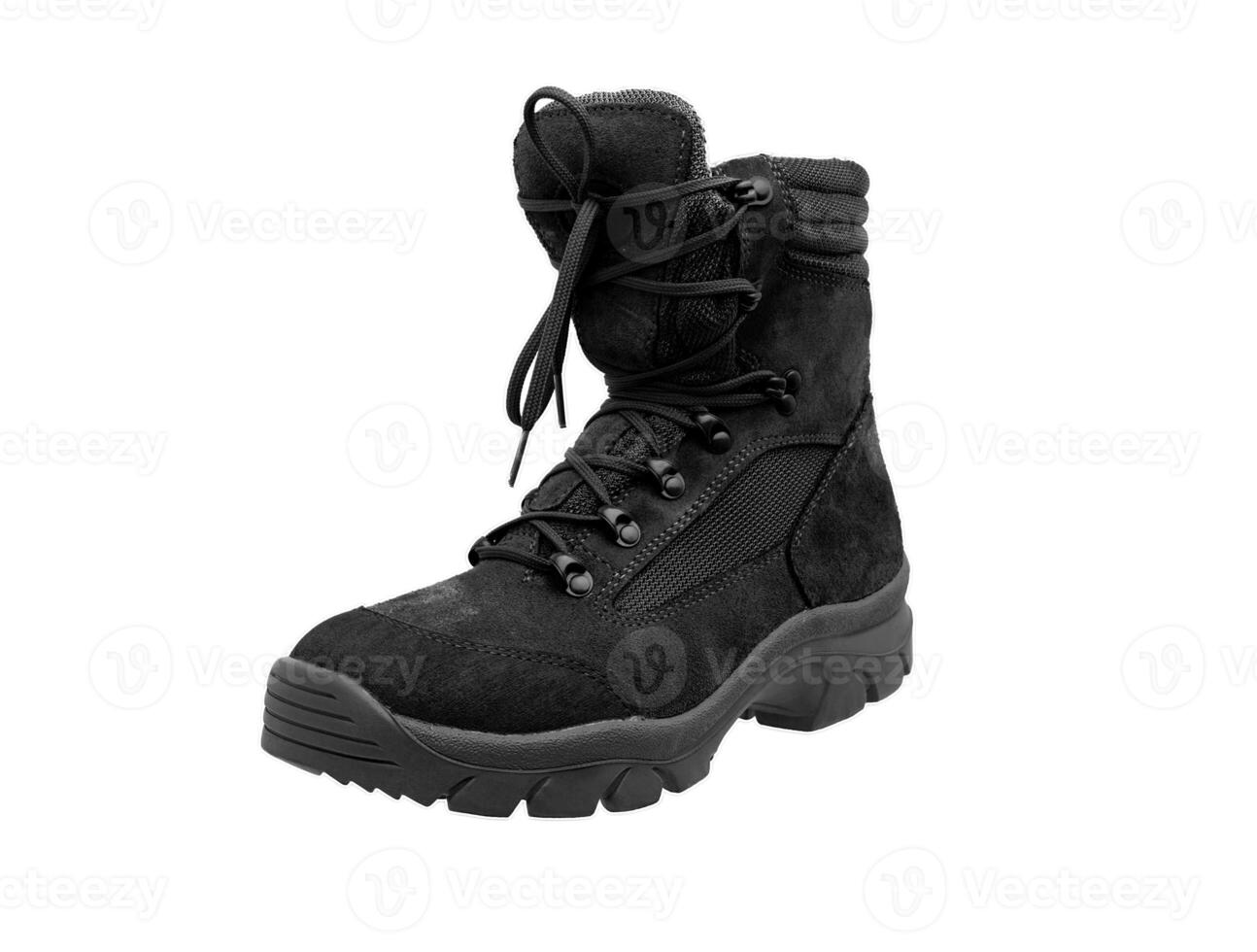 Modern army combat boots. New desert beige shoes. Isolate on a white back. photo