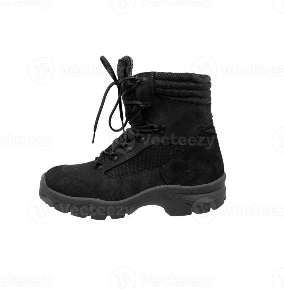 Modern army combat boots. New desert beige shoes. Isolate on a white back. photo
