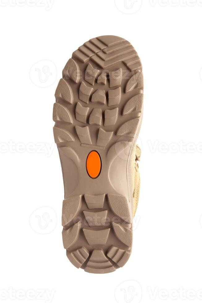 Modern army combat boots. New desert beige shoes. Isolate on a white back. photo