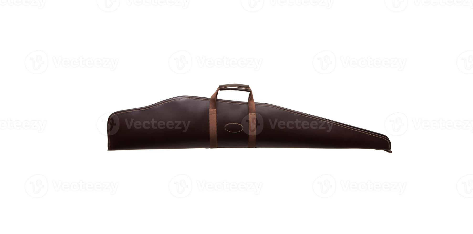 Luxury case for a gun. Leather zip case with metal buckles for the shotgun. Isolate on a white back photo
