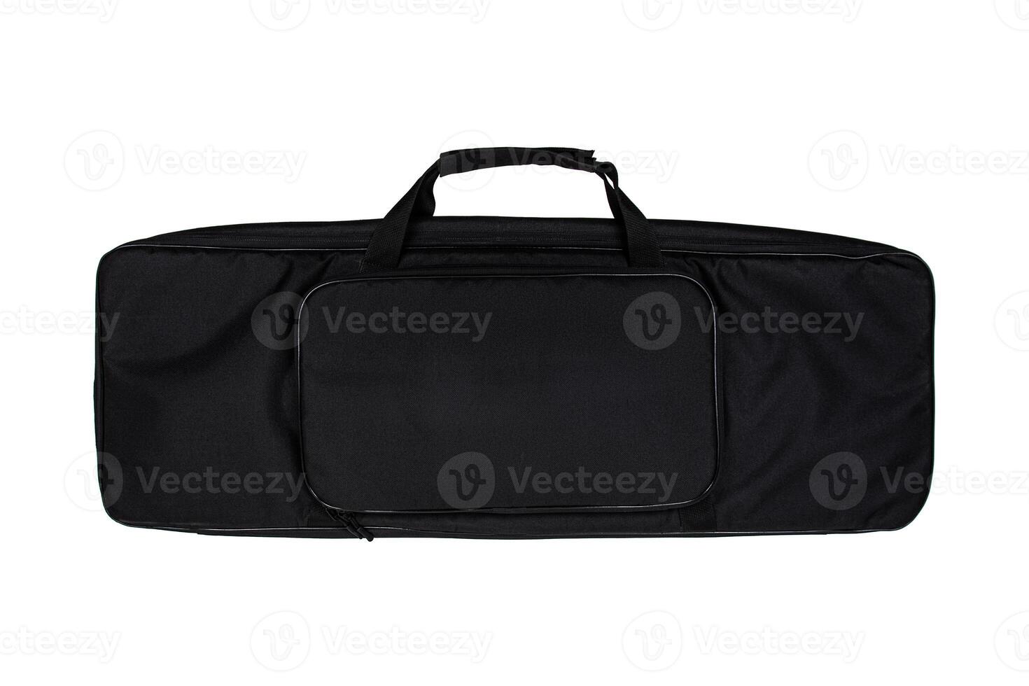 Soft black weapon case with extra pockets. Bag for storing and transporting weapons. Isolate on a white back. photo