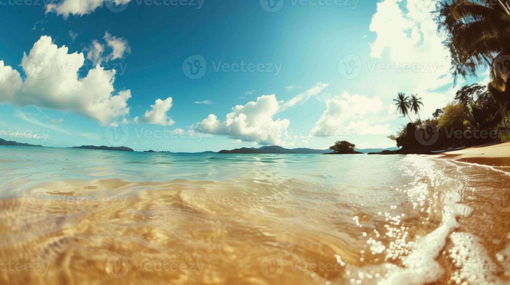 Beach of a tropical island. Paradise place on the planet. Coast of a sea or ocean. photo