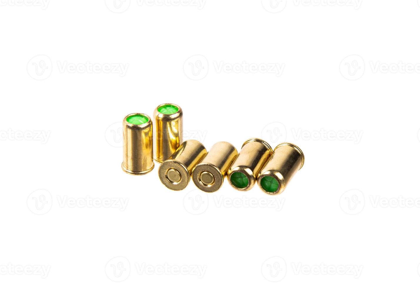 Blank cartridges. Ammunition for the starting pistol. Safe ammo for making loud gunfire sounds. Isolate on a white back photo