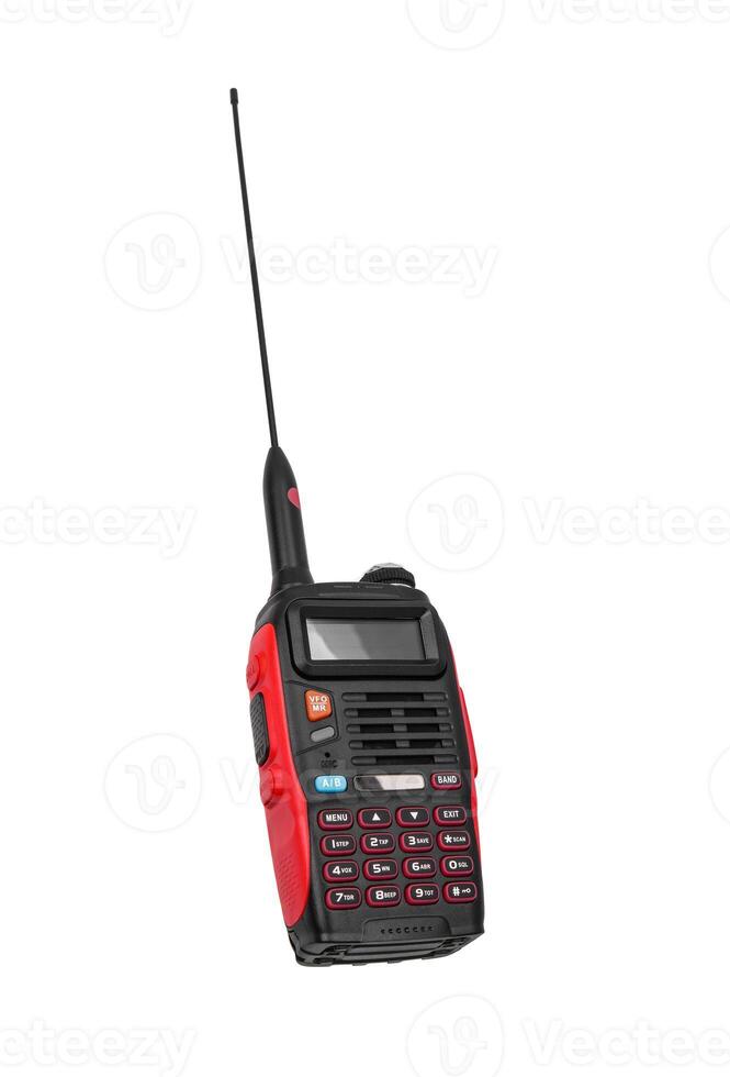 Walkie-talkie isolated on white background. Modern walkie-talkie for communication and conversation at a distance. photo