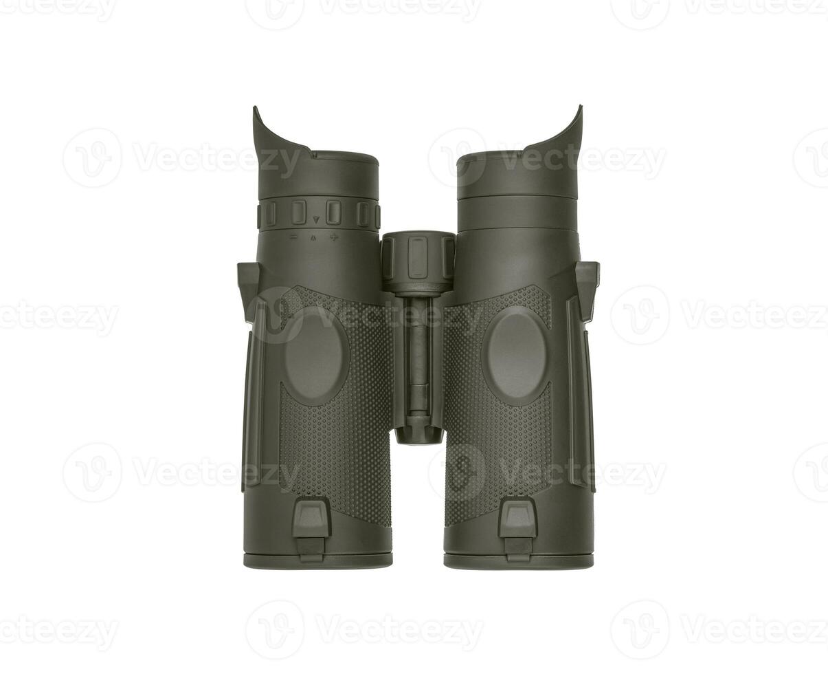 Modern binoculars isolate on white back. Surveillance device. Device for viewing at a distance. photo