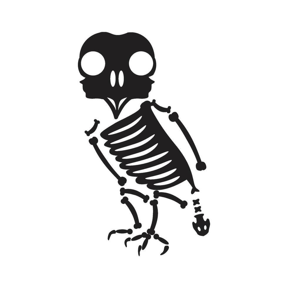 Decayed Sitting Owl Bird Dried Skeleton Bone vector