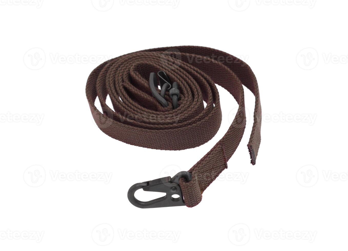 Shoulder strap for weapons with metal carabiners. Isolate on a white back photo