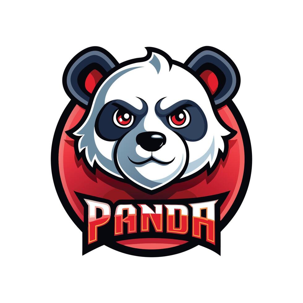 Aggressive Panda mascot logo icon design with text panda badge style isolated vector