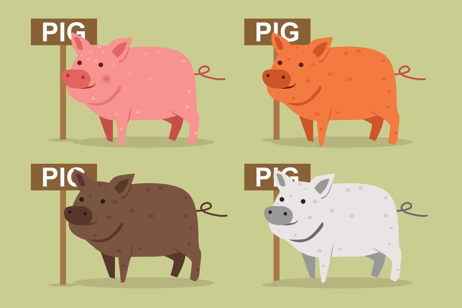 Pig flat illustration in various colors vector