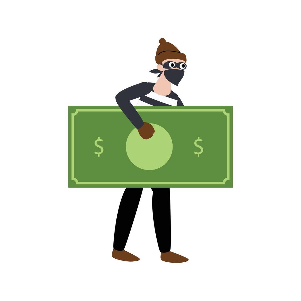 pose of thief carrying stolen money flat illustration vector