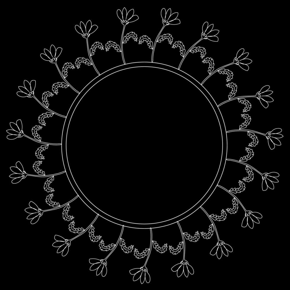 White round frame with floral pattern on black background vector