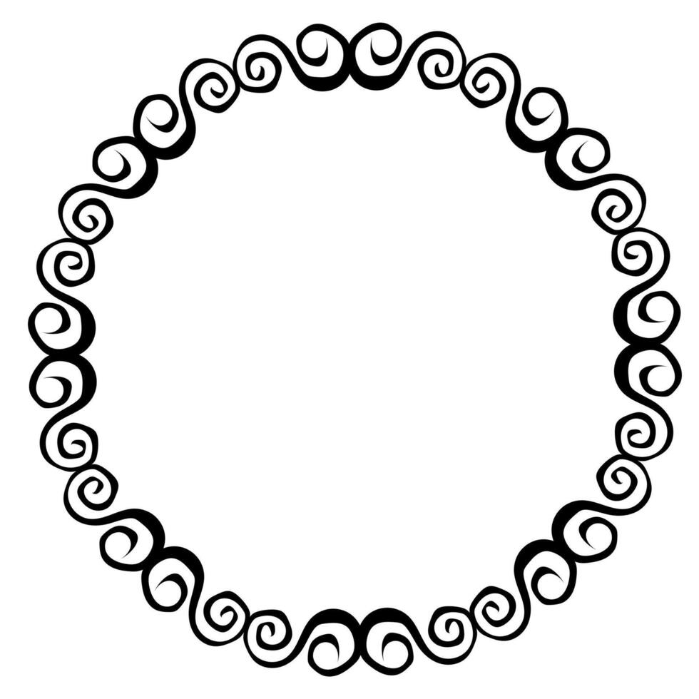 Black round frame in doodle style with spiral pattern vector