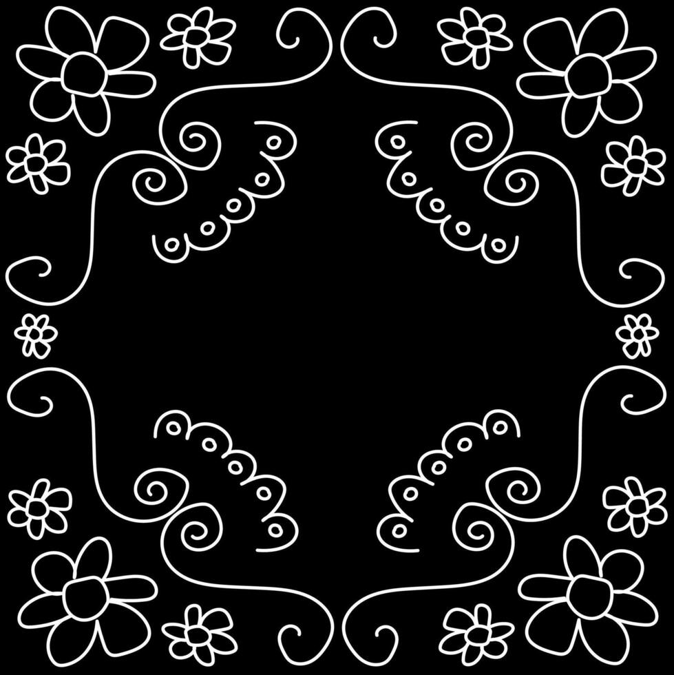 Abstract white doodle style pattern on black background vector