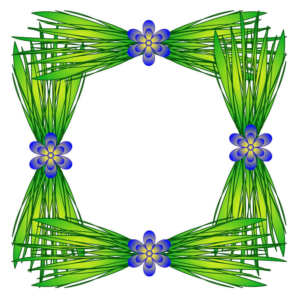 Original quadrangular frame in the form of grass and flowers on a white background vector
