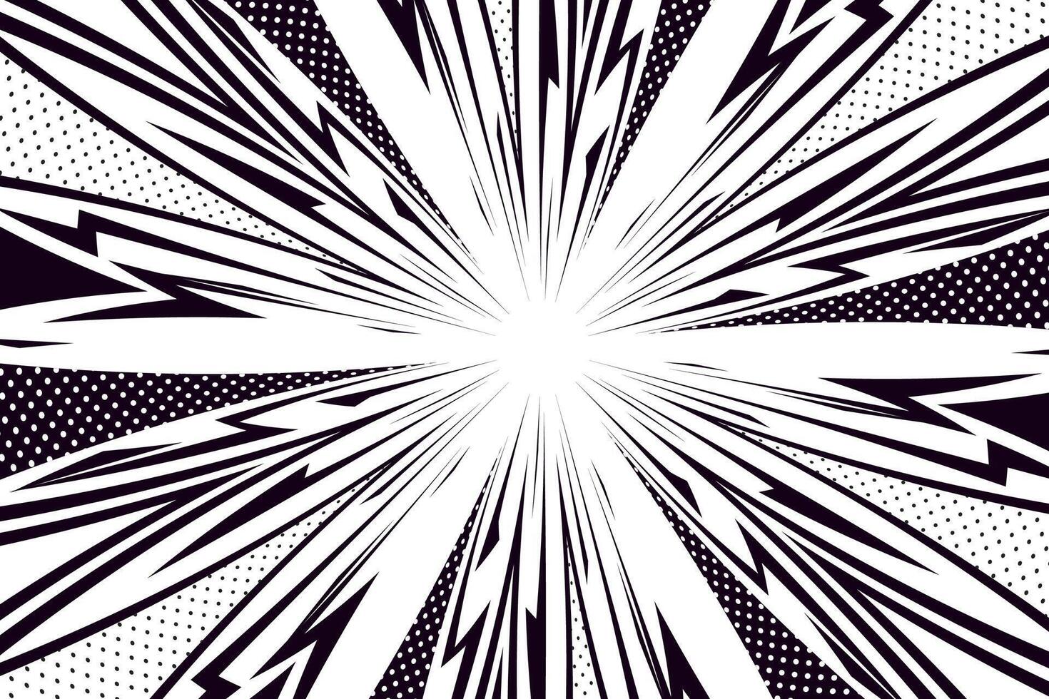 Anime explosion effect with speed lines. Dynamic frame for comic book art vector