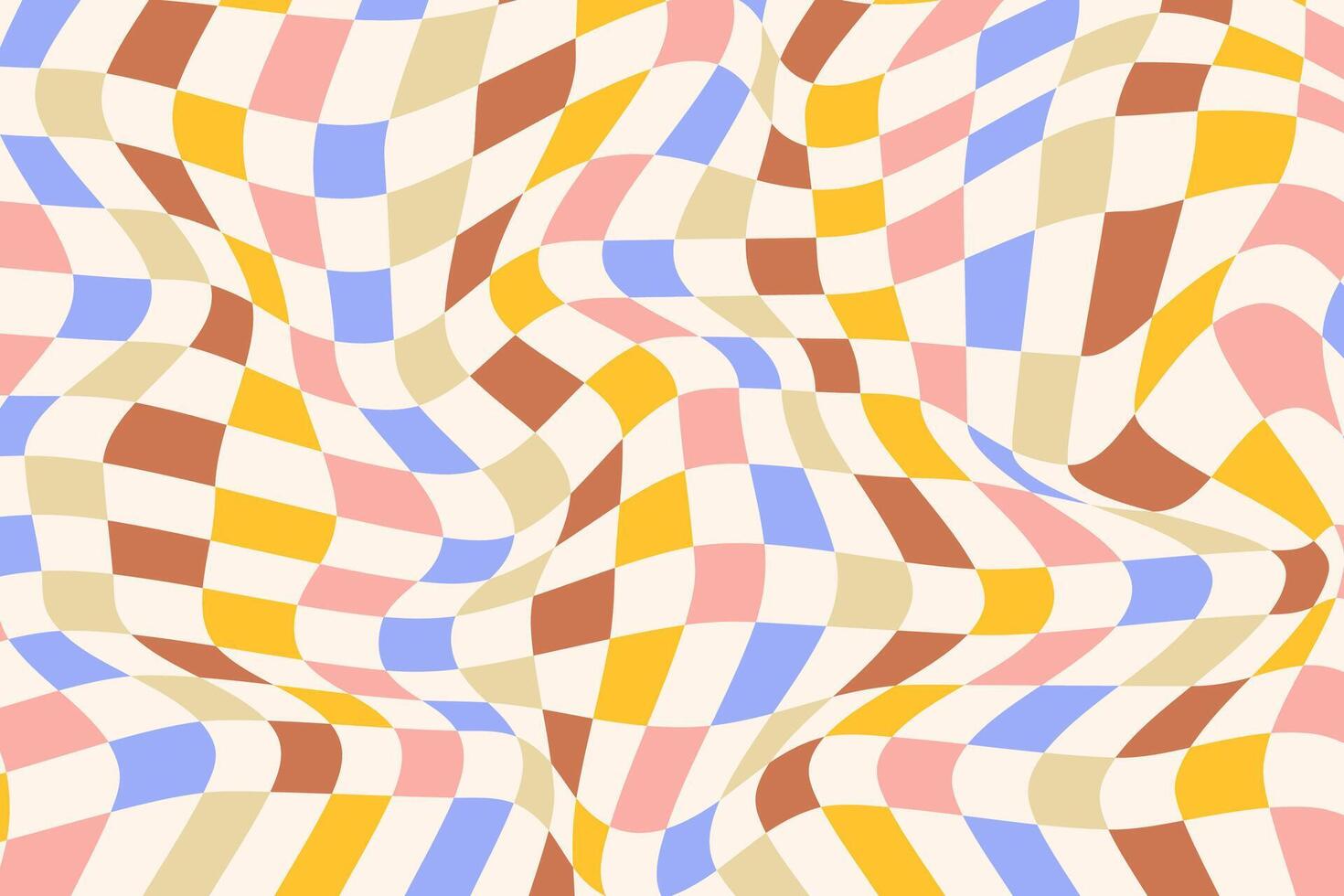 Hippie print with retro colors. Checkerboard background with a geometric square texture. vector
