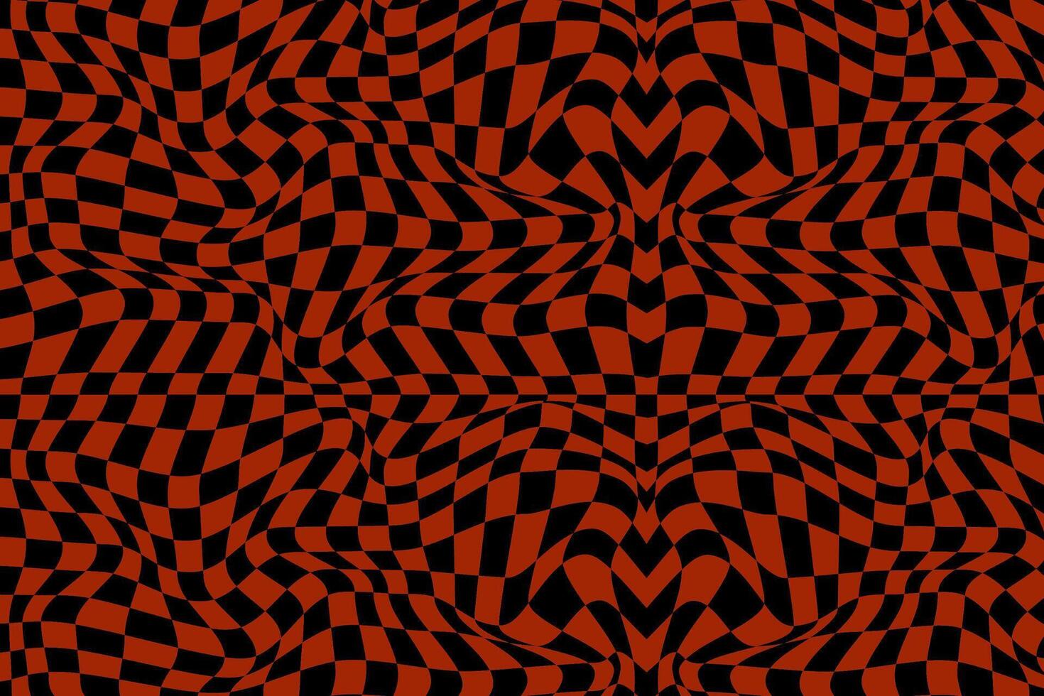 Red and black wavy checkerboard background illusion. Abstract groovy design vector